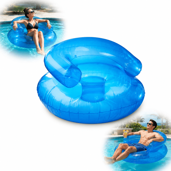 Adult Inflatable Pool Float Chair, 29.5 in Blue PVC Lounge Seat with Armrests and Backrest for Swimming Pool, Summer Relaxing and Water Recreation