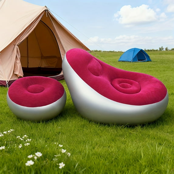 Adult Inflatable Recliner Sofa with Foot Stool - Heavy-Duty Portable Folding air couch, Space-Saving Indoor/Outdoor Lounge Chair for Living Room, Camping, Travel, Balcony - Easy Setup & Storage