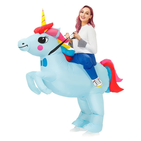 Adult Inflatable Ride-On Light Blue Unicorn Costume - Fantasy Rainbow Theme Party Outfit (Fits 59"74.8" / 150-190cm),Height 59"74.8",Union