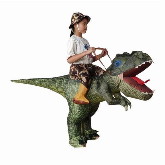 Adult Inflatable Ride-On T-Rex Costume (Realistic Green Skin With Reins) - Prehistoric/Adventure Theme Party Outfit,Height 47"–59",dinosaur