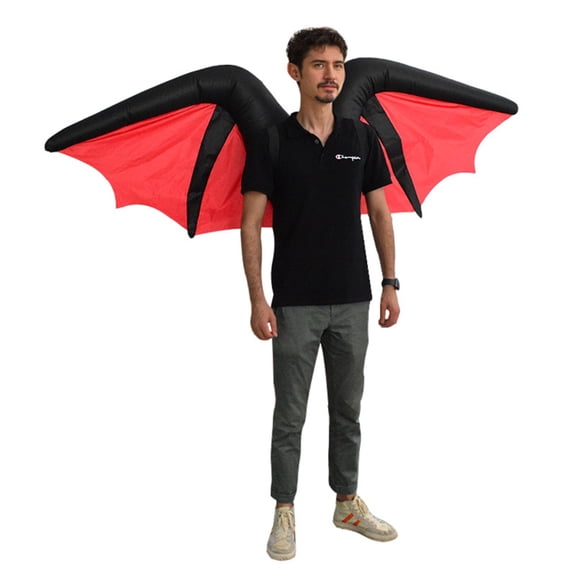 Adult Inflatable Wing Costume Set - 3 Styles (Devil, Rainbow Fairy, Butterfly) Blow-Up Wings For Halloween, Cosplay & Themed Parties, One Size Fits All,Height 4'11"-6'3",Devil