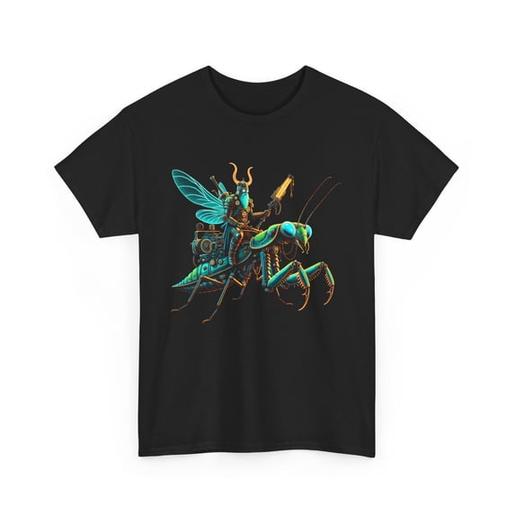 W Insect Adult Insect T Shirt Steampunk Neon Viking Riding an Armored Praying ...