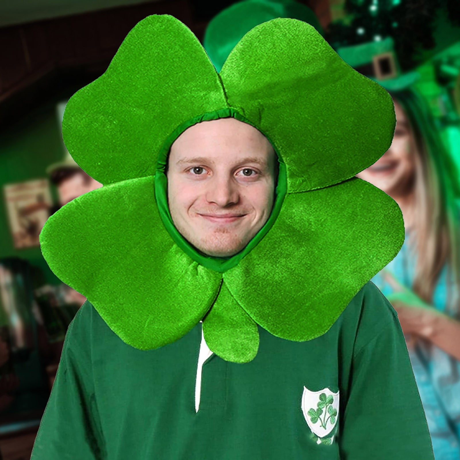 Adult Irish Hat Green Foam Four Leaf Hat With Attached Green Hood St