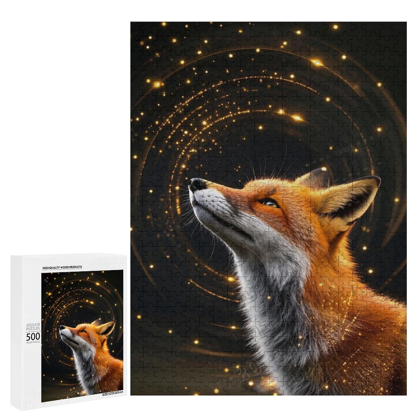 Adult Jigsaw Puzzle 500 Piece Wooden Puzzle, Fox with Black