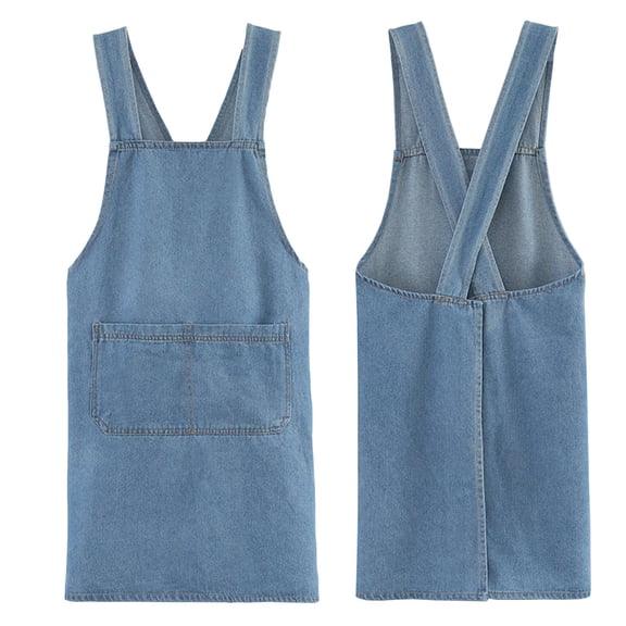 Adult Jour Denim Apron with Front Pockets, Cross Back Aprons Lightweight, Durable & Stain-Resistant for Kitchen Cooking, Gardening, Gift for Women
