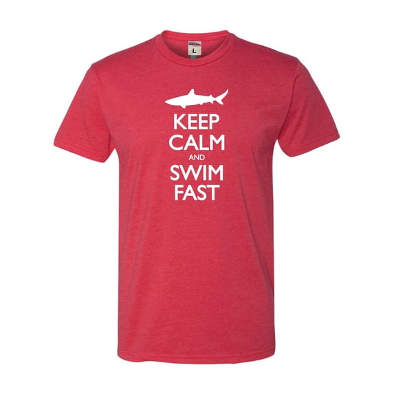 Adult Keep Calm And Swim Fast Funny Shark Lovers Deluxe T-Shirt