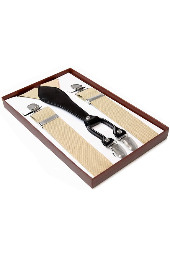 Adult Khaki BOXED Suspenders 1.5 Inches Wide Suspender Adjustable Strong Durable Any Occasion
