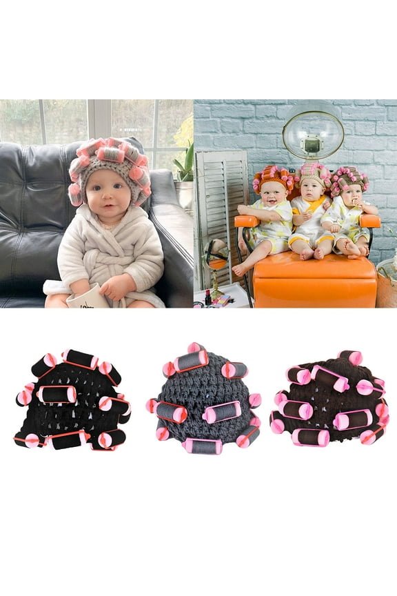 Adult Kids Baby Knitted Hair Roller Curlers Wig Hat Funny Housewife Landlady Cosplay Costume Elastic Head Cover Cap