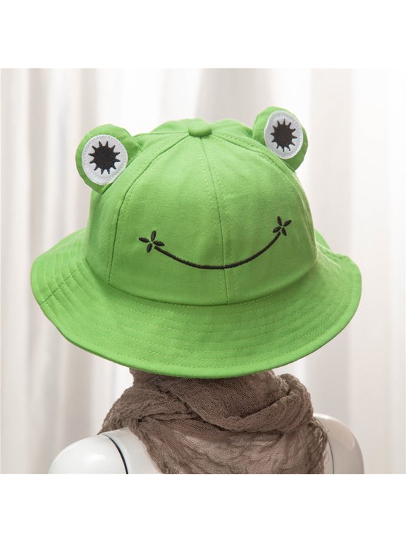 Adult Kids Bucket Hat Cute Frog Anti Sun Wide Brim Foldable Fisherman Cap for Outdoor