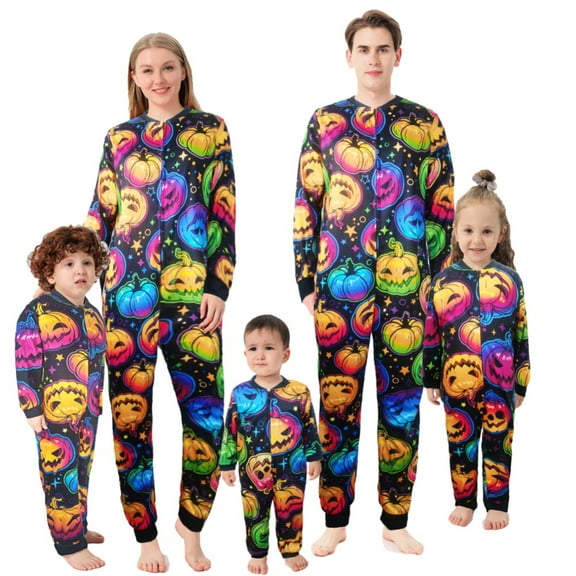 Adult Kids Family Matching Sets Halloween Pumpkin Parent-Child Jumpsuit Pajamas Set Holiday Party