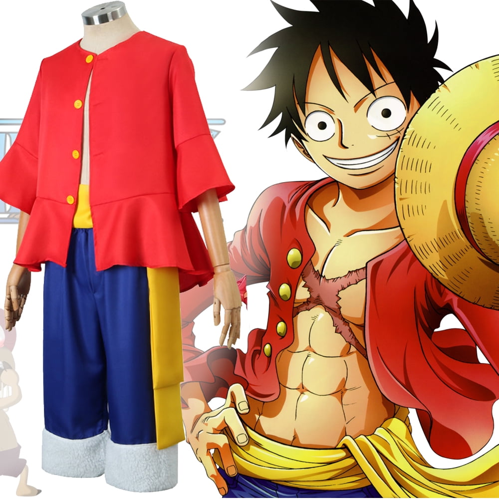 Adult Kids Luffy Costume Straw Hat Cosplay Dress Up for Halloween Comic ...