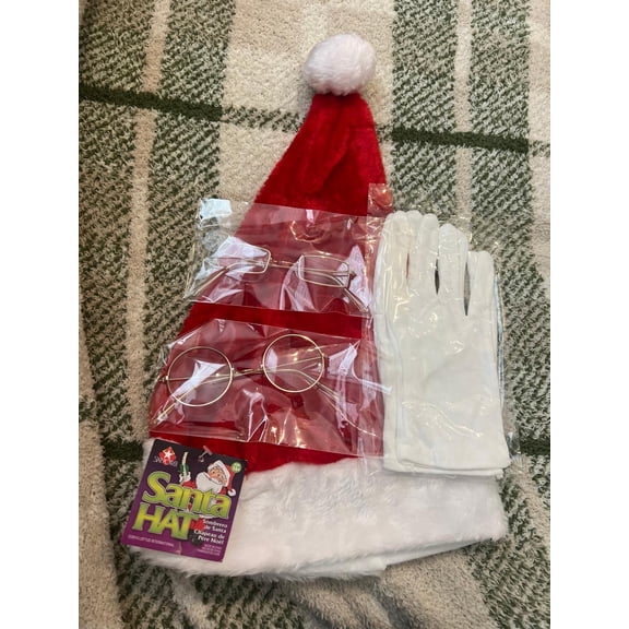 Adult & Kids Red Santa Hat W Santa Glasses Square W Round W Santa Gloves New