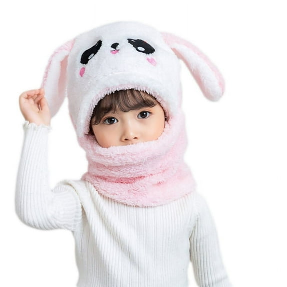 Adult Kids Winter Fuzzy Plush Balaclava Hat Cartoon Panda Rabbit Animal Thick Windproof Full Cover Earflap Hood Cap Neck Warmer Scarf