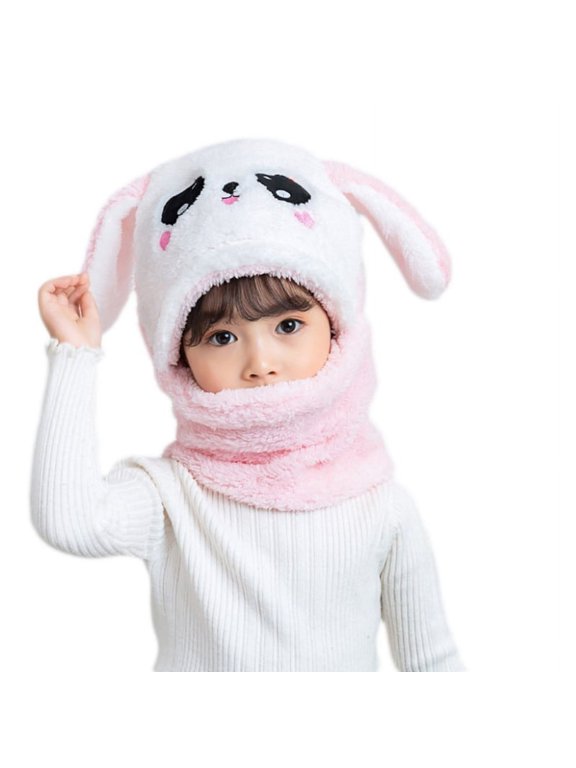 Adult Kids Winter Fuzzy Plush Balaclava Hat Cartoon Panda Rabbit Animal Thick Windproof Full Cover Earflap Hood Cap Neck Warmer Scarf