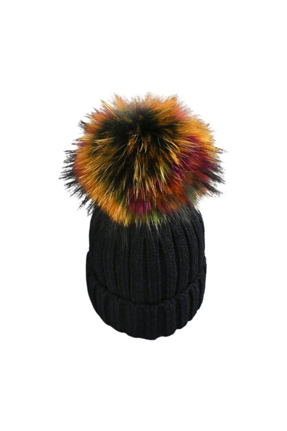 Adult Kids Winter Warm Knitted Ski Beanie Hat with Detachable Colorful Pom Pom