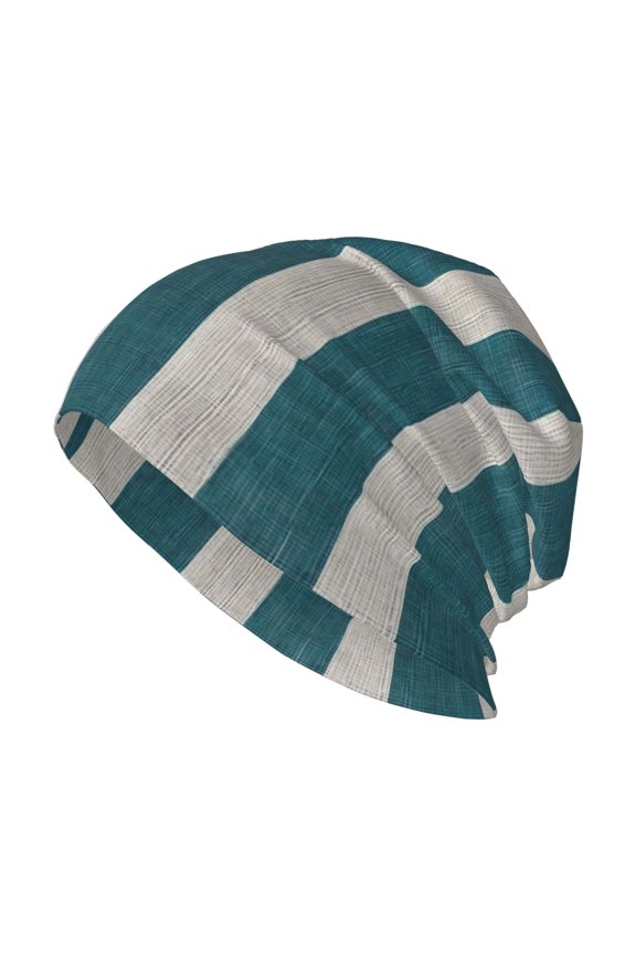 Adult Knitted Cap 11 X 10.6 In Two-Layer Design Breathable Light Dry And Easy Care Covering All Antiskid Anti-Wrinkle Cyan Stripe_2
