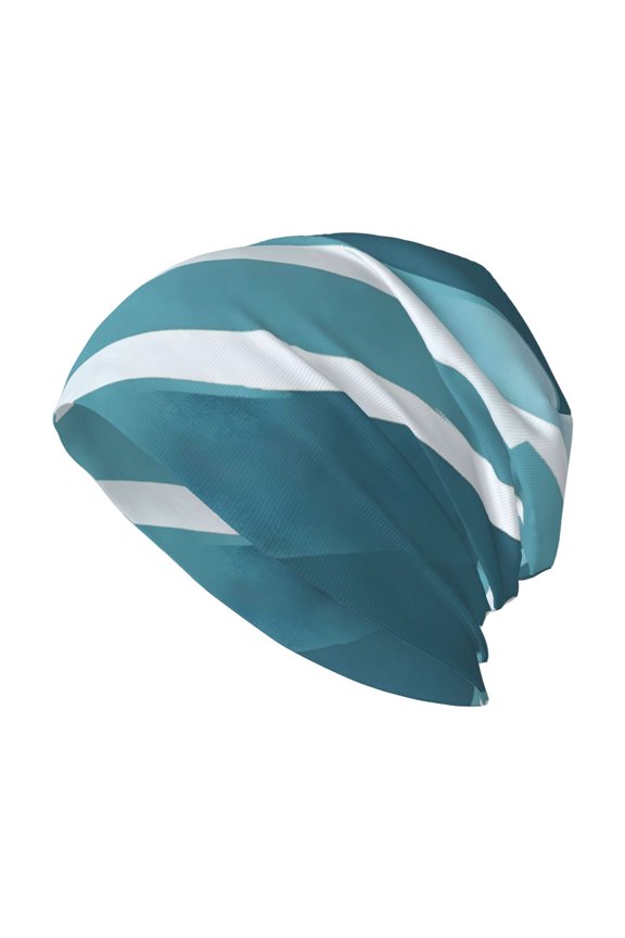 Adult Knitted Cap 11 X 10.6 In Two-Layer Design Breathable Light Dry And Easy Care Covering All Antiskid Anti-Wrinkle Cyan Stripe_4