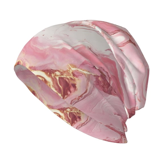 Adult Knitted Cap 11 X 10.6 In Two-Layer Design Breathable Light Dry And Easy Care Covering All Antiskid Anti-Wrinkle Pink Marble_1