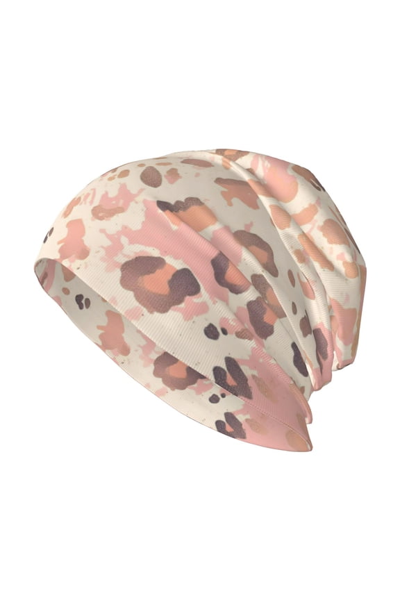 Adult Knitted Cap 11 X 10.6 In Two-Layer Design Breathable Light Dry And Easy Care Covering All Antiskid Anti-Wrinkle Rose Gold Foil Leopard Print_42
