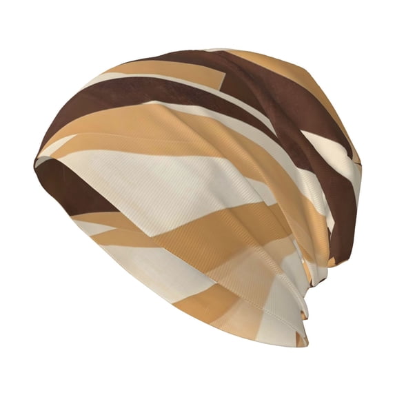Adult Knitted Cap 11 X 10.6 In Two-Layer Design Breathable Light Dry And Easy Care Covering All Antiskid Anti-Wrinkle Tan Geometric Lines_4