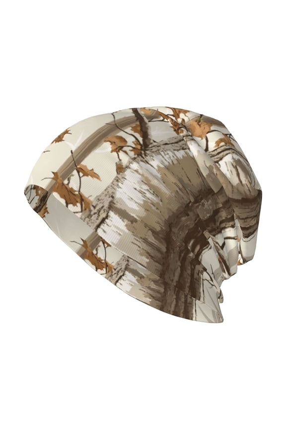 Adult Knitted Cap 11 X 10.6 In Two-Layer Design Breathable Light Dry And Easy Care Covering All Antiskid Anti-Wrinkle Woods Camouflage Tan_4