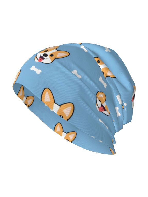 Adult Knitted Cap 11 X 10.6 In Two-Layer Design Breathable Light Dry And Easy Care Covering All Antiskid Anti-Wrinkle Animal Dog Cartoon Pattern With Bones