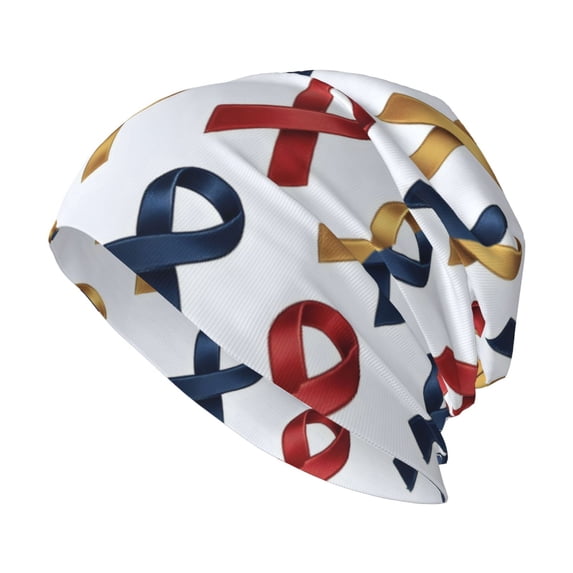 Adult Knitted Cap 11 X 10.6 In Two-Layer Design Breathable Light Dry And Easy Care Covering All Antiskid Anti-Wrinkle Cancer Awareness Ribbon Pattern - Metallic Elegance (1)