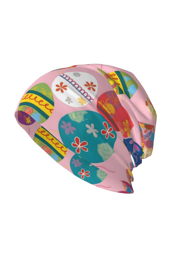 Adult Knitted Cap 11 X 10.6 In Two-Layer Design Breathable Light Dry And Easy Care Covering All Antiskid Anti-Wrinkle Colorful Easter Eggs With Various Patterns