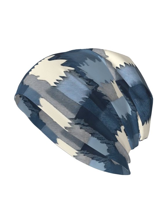 Adult Knitted Cap 11 X 10.6 In Two-Layer Design Breathable Light Dry And Easy Care Covering All Antiskid Anti-Wrinkle Mediumblue Houndstooth Buffalo Plaid Tartan Check Scotland Hand-Drawn Sketch_1