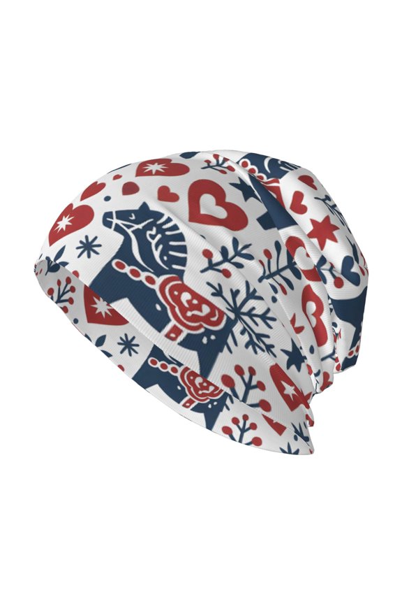 Adult Knitted Cap 11 X 10.6 In Two-Layer Design Breathable Light Dry And Easy Care Covering All Antiskid Anti-Wrinkle Nordic Folk Art Christmas Pattern