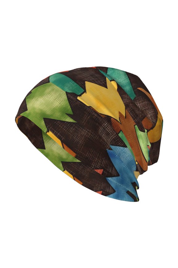Adult Knitted Cap 11 X 10.6 In Two-Layer Design Breathable Light Dry And Easy Care Covering All Antiskid Anti-Wrinkle Saddlebrown Colorful Houndstooth Hand-Drawn Sketch_3