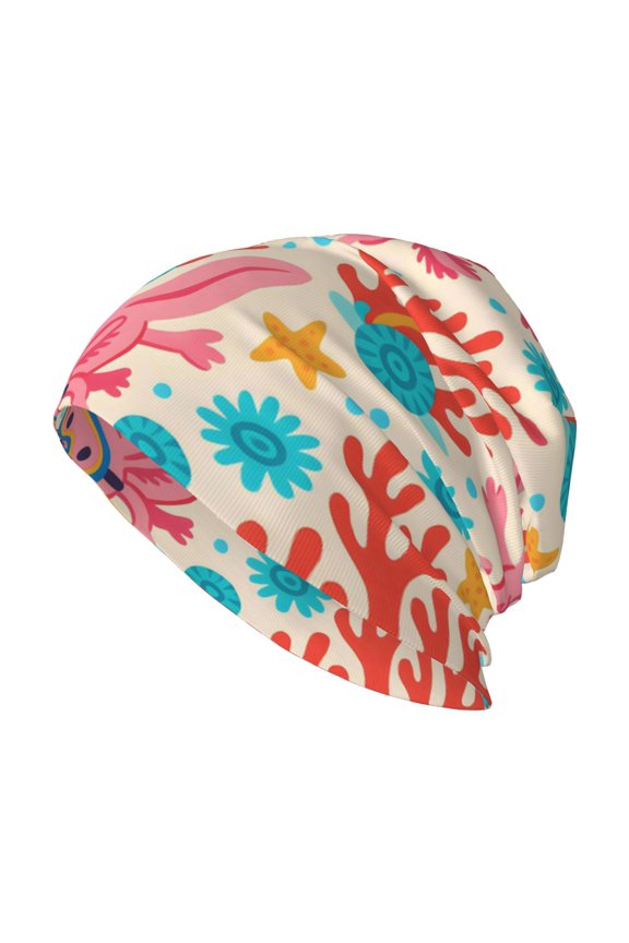 Adult Knitted Cap 11 X 10.6 In Two-Layer Design Breathable Light Dry And Easy Care Covering All Antiskid Anti-Wrinkle Tropical Reef Axolotls - Bright Vacation