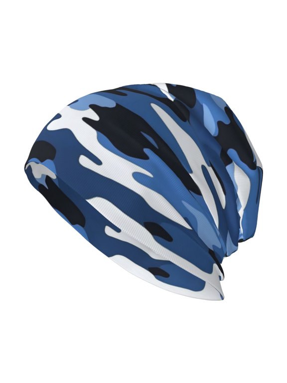 Adult Knitted Cap 11 X 10.6 In Two-Layer Design Breathable Light Dry And Easy Care Covering All Antiskid Anti-Wrinkle Vector Camouflage Pattern Blue_2