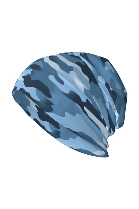 Adult Knitted Cap 11 X 10.6 In Two-Layer Design Breathable Light Dry And Easy Care Covering All Antiskid Anti-Wrinkle Vector Camouflage Pattern Blue_3