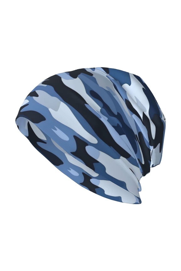 Adult Knitted Cap 11 X 10.6 In Two-Layer Design Breathable Light Dry And Easy Care Covering All Antiskid Anti-Wrinkle Vector Camouflage Pattern Blue_4