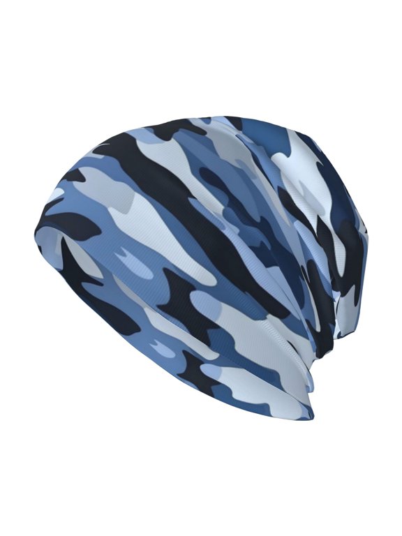 Adult Knitted Cap 11 X 10.6 In Two-Layer Design Breathable Light Dry And Easy Care Covering All Antiskid Anti-Wrinkle Vector Camouflage Pattern Blue_4