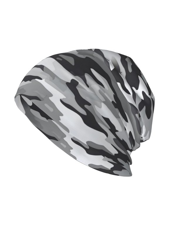 Adult Knitted Cap 11 X 10.6 In Two-Layer Design Breathable Light Dry And Easy Care Covering All Antiskid Anti-Wrinkle Vector Camouflage Pattern Gray_1