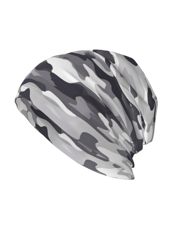 Adult Knitted Cap 11 X 10.6 In Two-Layer Design Breathable Light Dry And Easy Care Covering All Antiskid Anti-Wrinkle Vector Camouflage Pattern Gray_4