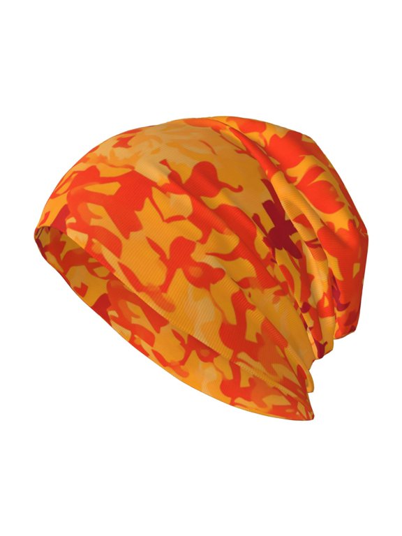 Adult Knitted Cap 11 X 10.6 In Two-Layer Design Breathable Light Dry And Easy Care Covering All Antiskid Anti-Wrinkle Vector Camouflage Pattern Orange Red_3