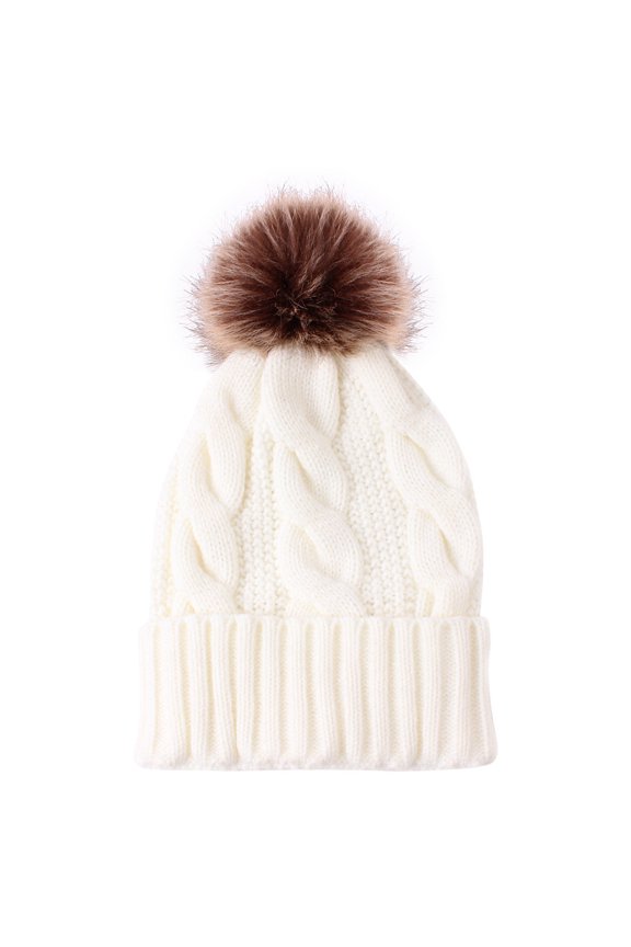 Adult Knitted Hat Versatile Fleece-Lined Autumn Winter Pom-Pom Warm Hat Rex Rabbit Wool Hat