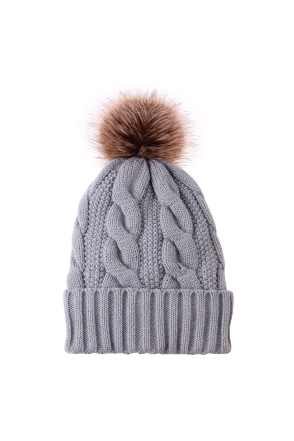 Adult Knitted Hat Versatile Fleece-Lined Autumn Winter Pom-Pom Warm Hat Rex Rabbit Wool Hat