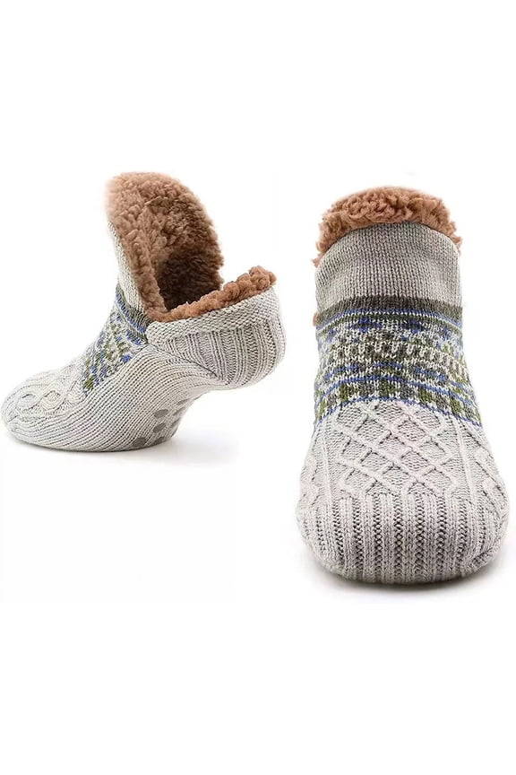 Adult Knitted Slipper Socks Warm Cozy Fuzzy Socks Non Slip Socks Winter Fluffy Sleep Socks with Grips for Women Men