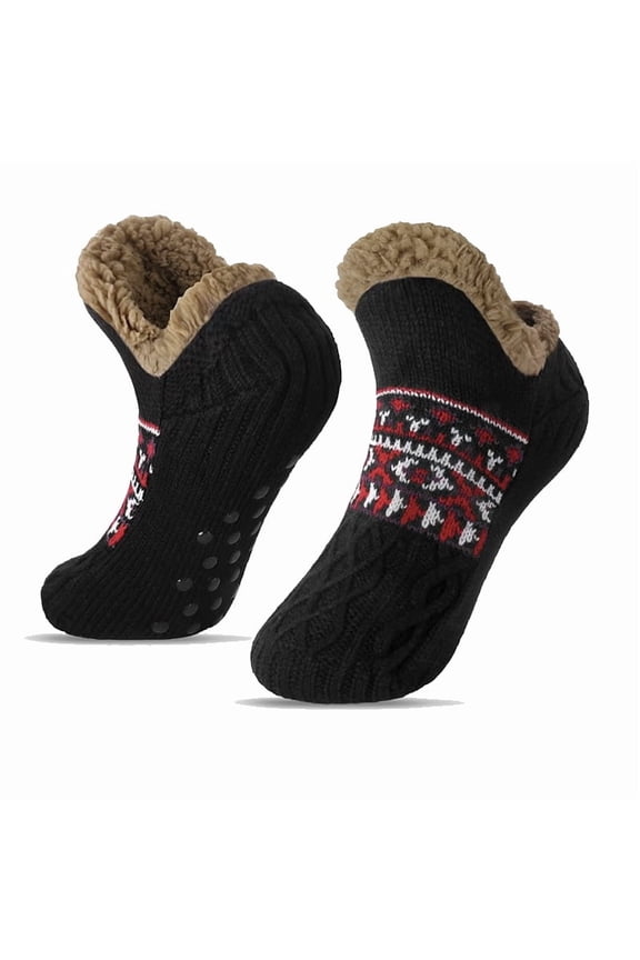 Adult Knitted Slipper Socks Warm Cozy Fuzzy Socks Non Slip Socks Winter Fluffy Sleep Socks with Grips for Women Men