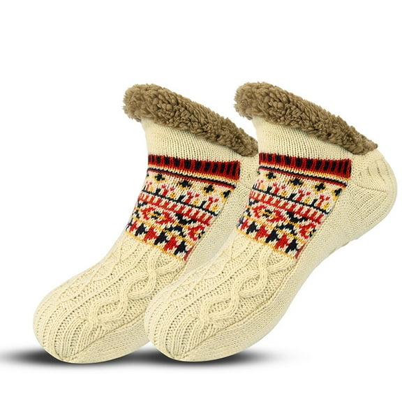 Adult Knitted Slipper Socks Warm Cozy Fuzzy Socks Non Slip Socks Winter Fluffy Sleep Socks with Grips for Women Men
