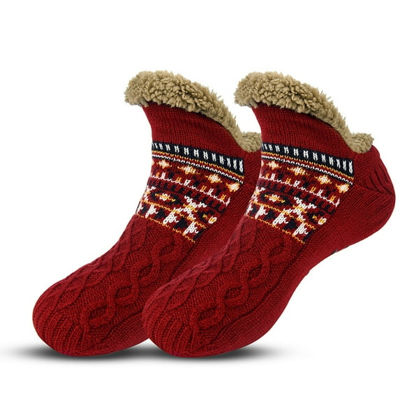 Adult Knitted Slipper Socks Warm Cozy Fuzzy Socks Non Slip Socks Winter Fluffy Sleep Socks with Grips for Women Men