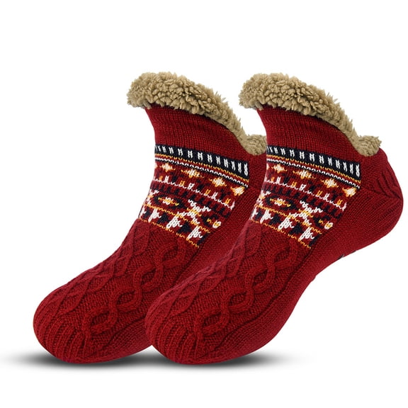 Adult Knitted Slipper Socks Warm Cozy Fuzzy Socks Non Slip Socks Winter Fluffy Sleep Socks with Grips for Women Men