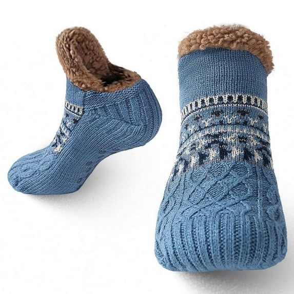 Adult Knitted Slipper Socks Warm Cozy Fuzzy Socks Non Slip Socks Winter Fluffy Sleep Socks with Grips for Women Men