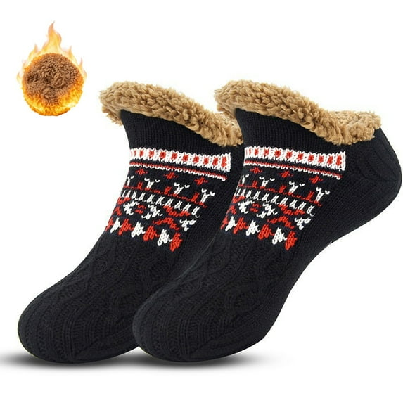 Adult Knitted Slipper Socks with Non-Slip Grips, Cozy Warm Fuzzy Winter Fluffy Sleep Socks for Women and Men