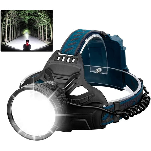 Adult LED Rechargeable Headlamp, 90000 Lumens Super Bright Headlamp Torch 90 Adjustable 4 Modes IPX5 Waterproof USB Rechargeable Headlamp for Camping