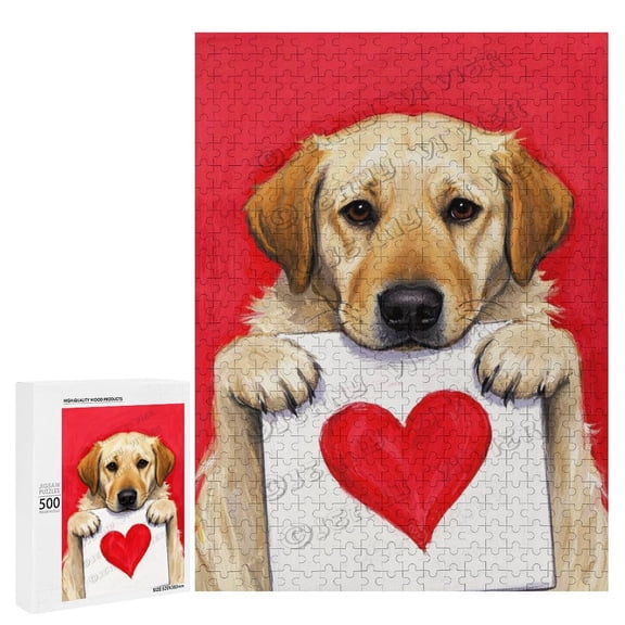 Adult Labrador Retriever With Heart Love Wooden Puzzle, 500 Pieces – Challenging Brain Teaser, Difficult Puzzles, Precision Puzzle for Dog Lovers, Gift for People Who Have Lost Pets